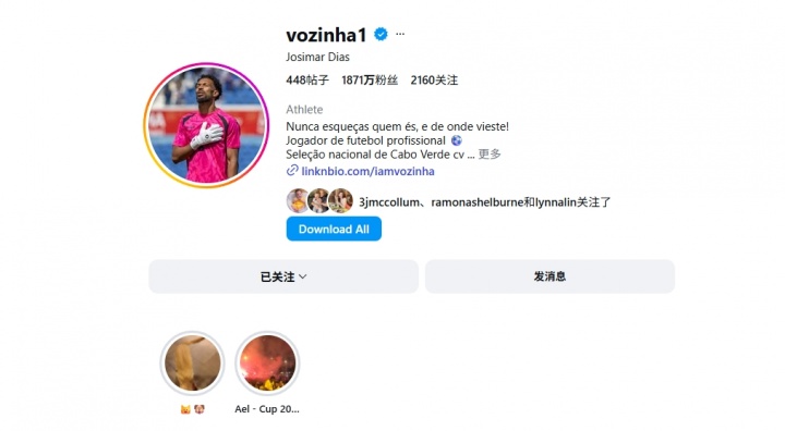 佛得角门将沃齐尼亚社媒粉丝数突破1871万,超库尔图瓦成门将第一 佛得角门将沃齐尼亚社媒粉丝数突破1871万,超库尔图瓦成门将第一