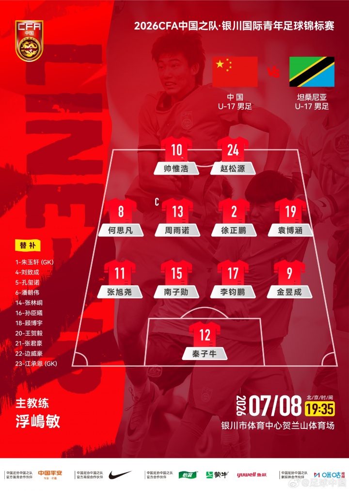 U-17国青首发对阵坦桑尼亚 张洪福杨黔东领衔