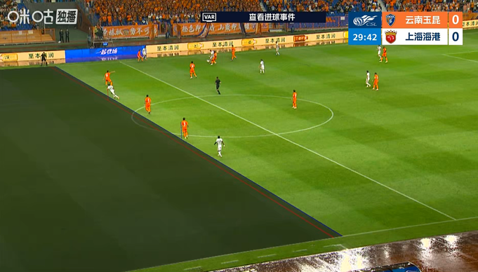 半场战报：海港2-0领先玉昆，魏震岳鑫破门，双方进球被吹无效