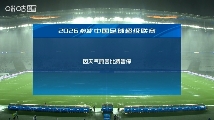 申花vs津门虎因暴雨中断 场地积水皮球受阻