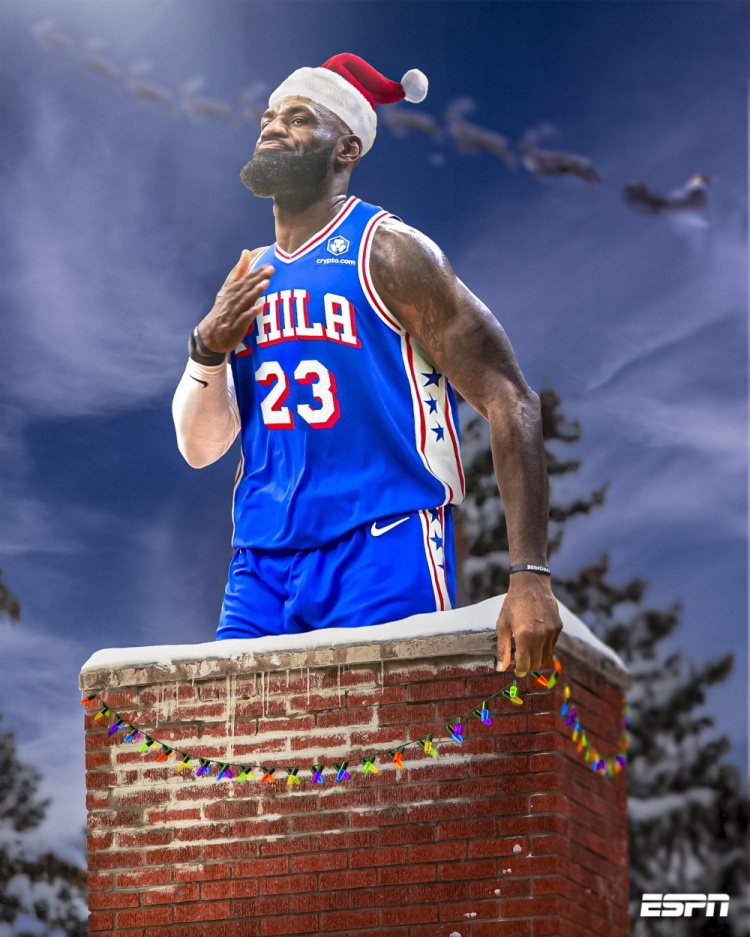 詹姆斯第21次圣诞大战创NBA新纪录 身披76人战袍迎战湖人 詹姆斯第21次圣诞大战创NBA新纪录 身披76人战袍迎战湖人